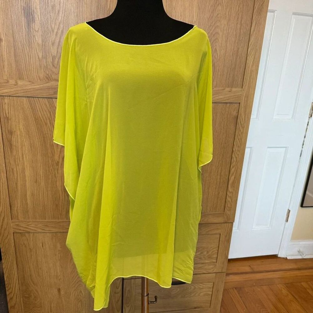 Rapz Canadian Designer Lime Green Chiffon Poncho Tunic vacation beach pool